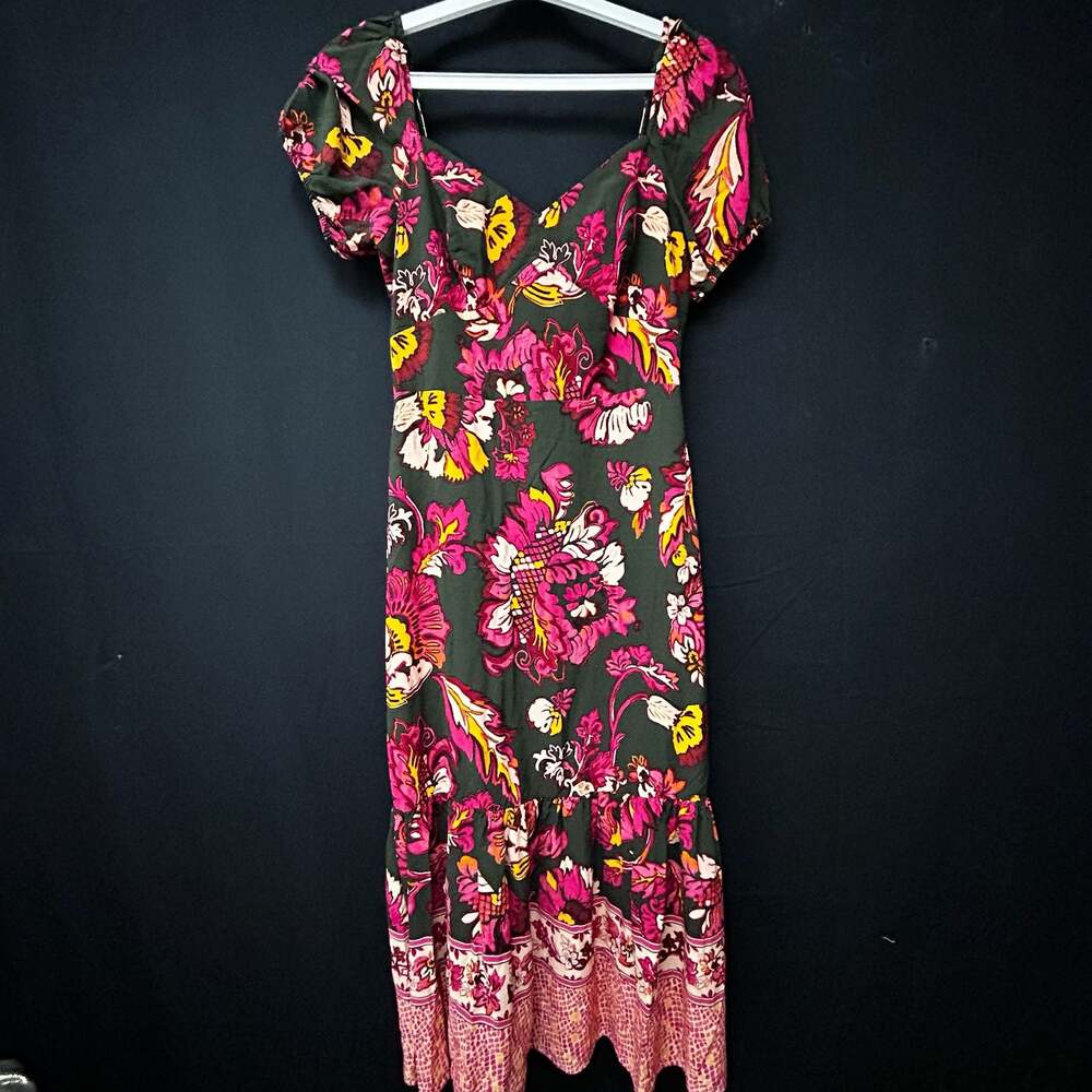 Boho Adrianna Papell Floral Print Smocked Midi Dress Size 6 cottagecore